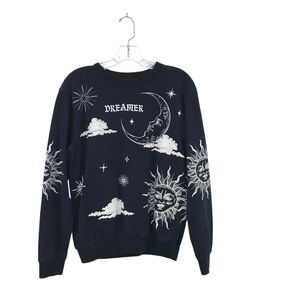 On Fire Dreamer Sweatshirt Navy Size Large Celestial Crewneck Vintage